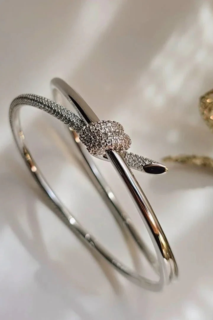 Silver snake-shaped bracelet with pavé crystals from Bliss Bymi jewelry collection
