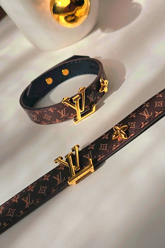 Louis Vuitton belt and bracelet with monogram pattern