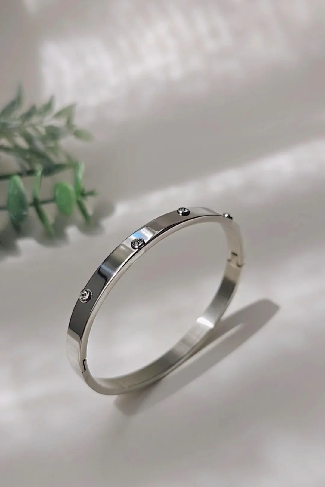 Silver bracelet with small crystal accents, Bliss Bymi jewelry, elegant minimalist style